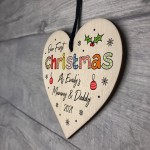 1st Christmas As Any Names Mummy Daddy Wooden Heart