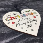 1st Christmas As Any Names Mummy Daddy Wooden Heart