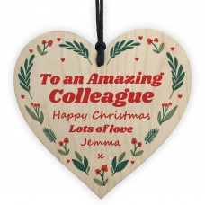 Personalised Christmas Colleague Gift Wood Heart Gift For Friend
