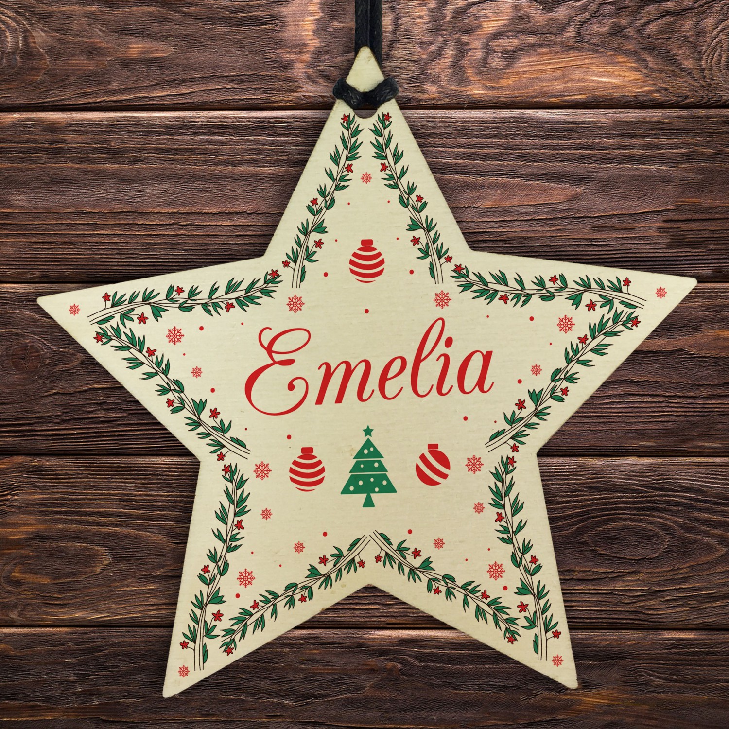 Baby's 1st Christmas Wooden Star Plaque Personalised Tree Decoration Bauble 