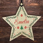 Personalised Baby's 1st Christmas Bauble Wooden Star Tree Decor