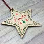 Personalised Baby's 1st Christmas Bauble Wooden Star Tree Decor