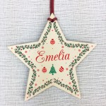 Personalised Baby's 1st Christmas Bauble Wooden Star Tree Decor