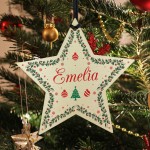 Personalised Baby's 1st Christmas Bauble Wooden Star Tree Decor