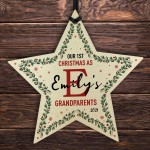 Personalised 1st Christmas As Grandparents Wood Star Decoration