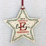 Personalised 1st Christmas As Grandparents Wood Star Decoration