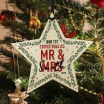 Personalised 1st Christmas As Mr And Mrs Wood Star Tree Decor