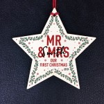 1st Christmas As Mr And Mrs Personalised Wood Star Tree Decor