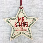 1st Christmas As Mr And Mrs Personalised Wood Star Tree Decor