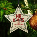 1st Christmas As Mr And Mrs Personalised Wood Star Tree Decor