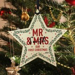 1st Christmas As Mr And Mrs Personalised Wood Star Tree Decor