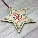 Personalised 1st Christmas As Mummy Daddt Wood Star Tree Decor
