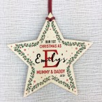 Personalised 1st Christmas As Mummy Daddt Wood Star Tree Decor
