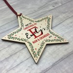 Personalised 1st Christmas As Nan And Grandad Wood Star