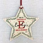 Personalised 1st Christmas As Nan And Grandad Wood Star