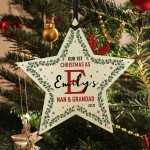 Personalised 1st Christmas As Nan And Grandad Wood Star