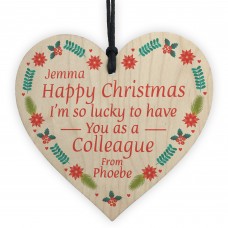 Personalised Christmas Gift Colleague Wood Heart Secret Santa