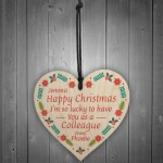 Personalised Christmas Gift Colleague Wood Heart Secret Santa