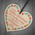 Personalised Christmas Gift Colleague Wood Heart Secret Santa