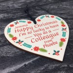 Personalised Christmas Gift Colleague Wood Heart Secret Santa