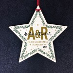 1st Christmas Married Personalised Wooden Star Tree Decoration