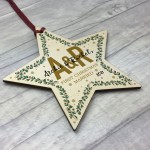 1st Christmas Married Personalised Wooden Star Tree Decoration