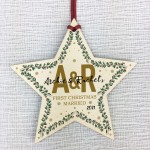 1st Christmas Married Personalised Wooden Star Tree Decoration