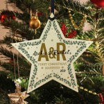 1st Christmas Married Personalised Wooden Star Tree Decoration