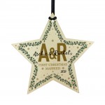1st Christmas Married Personalised Wooden Star Tree Decoration