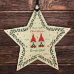 1st Christmas Engaged Wood Bauble Star Personalised Gift