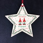 1st Christmas Engaged Wood Bauble Star Personalised Gift