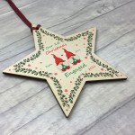 1st Christmas Engaged Wood Bauble Star Personalised Gift