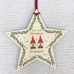 1st Christmas Engaged Wood Bauble Star Personalised Gift