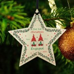 1st Christmas Engaged Wood Bauble Star Personalised Gift