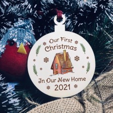 Personalised First Christmas In Our New Home Hanging Wood Bauble Novelty