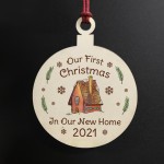 First Christmas In Our New Home Hanging Wood Bauble Novelty