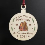 Personalised First Christmas In Our New Home Hanging Wood Bauble Novelty