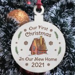 Personalised First Christmas In Our New Home Hanging Wood Bauble Novelty