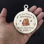 Personalised First Christmas In Our New Home Hanging Wood Bauble Novelty