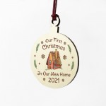 Personalised First Christmas In Our New Home Hanging Wood Bauble Novelty