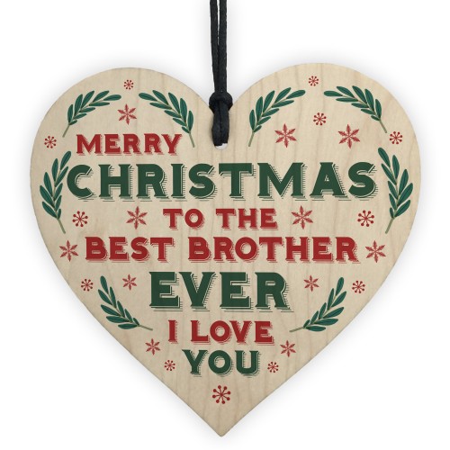 Christmas Gift For Brother Hanging Wood Heart Bauble