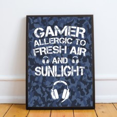 FUNNY Gaming Print Framed Camo Boys Bedroom Sign Gamer Gift