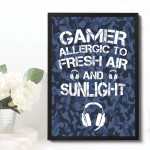 FUNNY Gaming Print Framed Camo Boys Bedroom Sign Gamer Gift