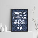 FUNNY Gaming Print Framed Camo Boys Bedroom Sign Gamer Gift