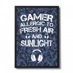 FUNNY Gaming Print Framed Camo Boys Bedroom Sign Gamer Gift