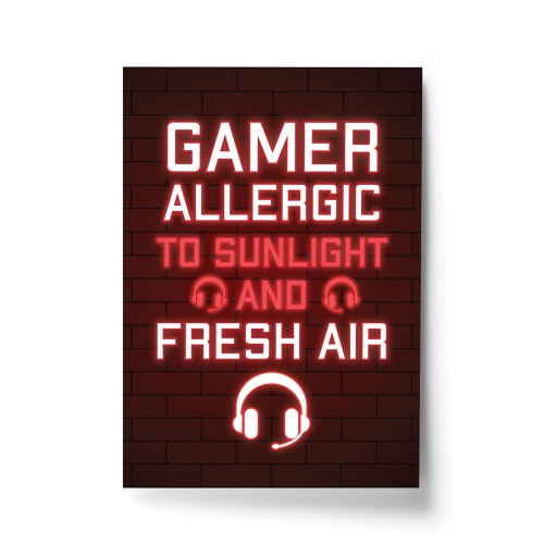 FUNNY Gaming Print Neon Boys Bedroom Man Cave Sign Gamer Gift