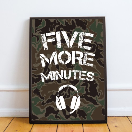 Five More Minutes Framed Gamer Print Boys Bedroom Decor Gaming