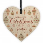 Personalised Hanging Christmas Decoration Heart Welcome Xmas