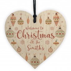 Personalised Hanging Christmas Decoration Heart Welcome Xmas