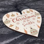 Personalised Hanging Christmas Decoration Heart Welcome Xmas